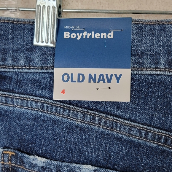 Old Navy Barbara Dark Wash Ripped Boyfriend Straight Denim Blue Jeans Sz 4 NEW - Picture 13 of 16
